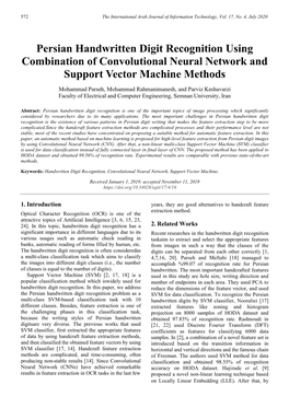 Persian Handwritten Digit Recognition Using Combination of Convolutional Neural Network and Support Vector Machine Methods