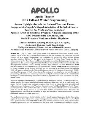 Apollo Theater 2019 Fall and Winter Programming