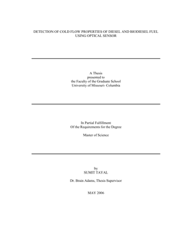 Detection of Cold Flow Properties of Diesel and Biodiesel Fuel Using Optical Sensor