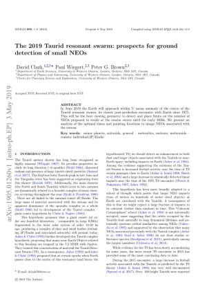 The 2019 Taurid Resonant Swarm: Prospects for Ground Detection of Small Neos
