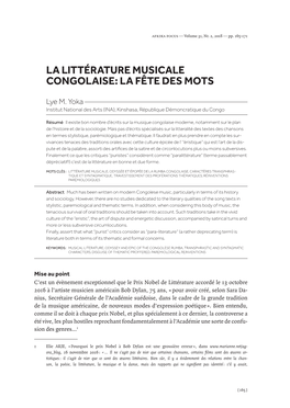 La Littérature Musicale Congolaise: La Fête Des Mots