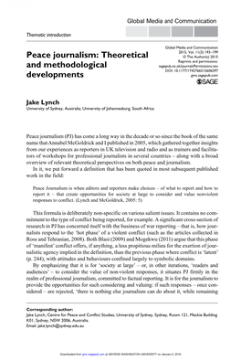 Peace Journalism: Theoretical and Methodological Developments