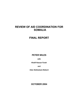Review of Aid Coordination for Somalia Final Report October 2004
