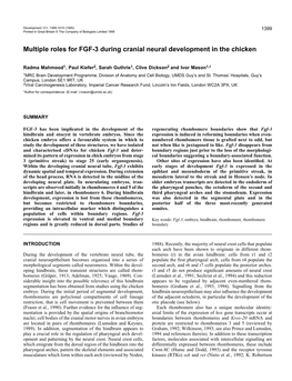 Multiple Roles for FGF-3 During Cranial Neural Development in the Chicken