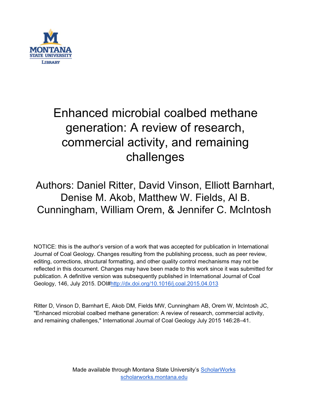 Enhanced Microbial Coalbed Methane Generation: a Review of Research, Commercial Activity, and Remaining Challenges