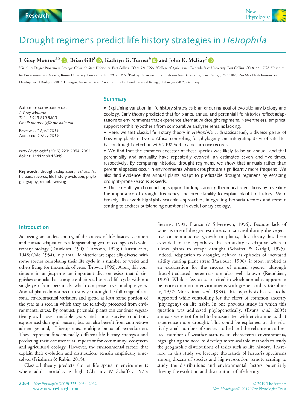 Drought Regimens Predict Life History Strategies in Heliophila