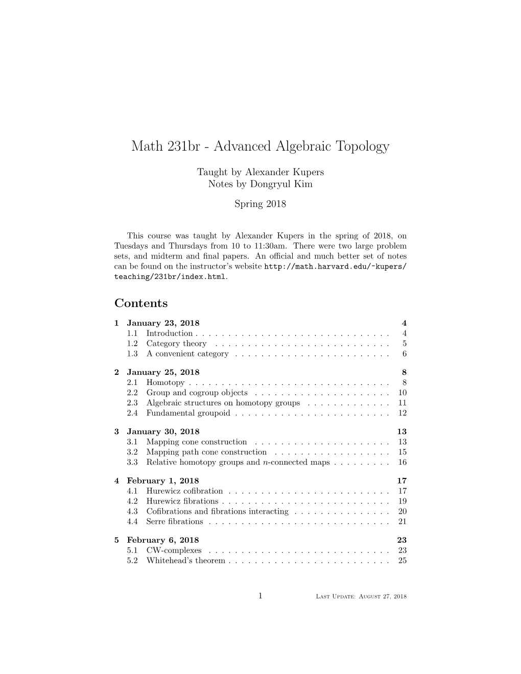 Math 231Br - Advanced Algebraic Topology