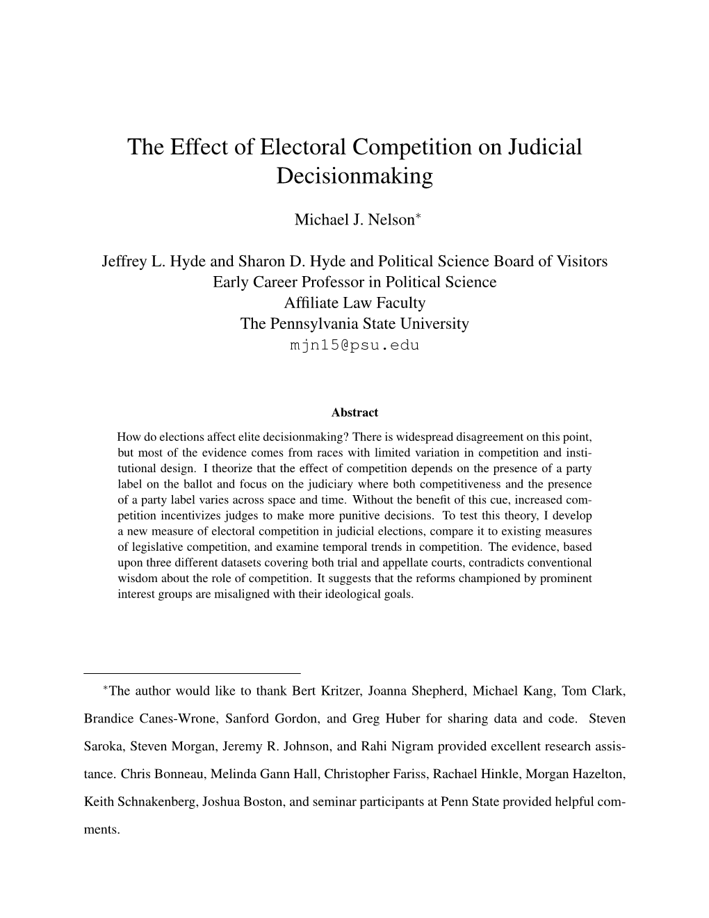 The Effect of Electoral Competition on Judicial Decisionmaking