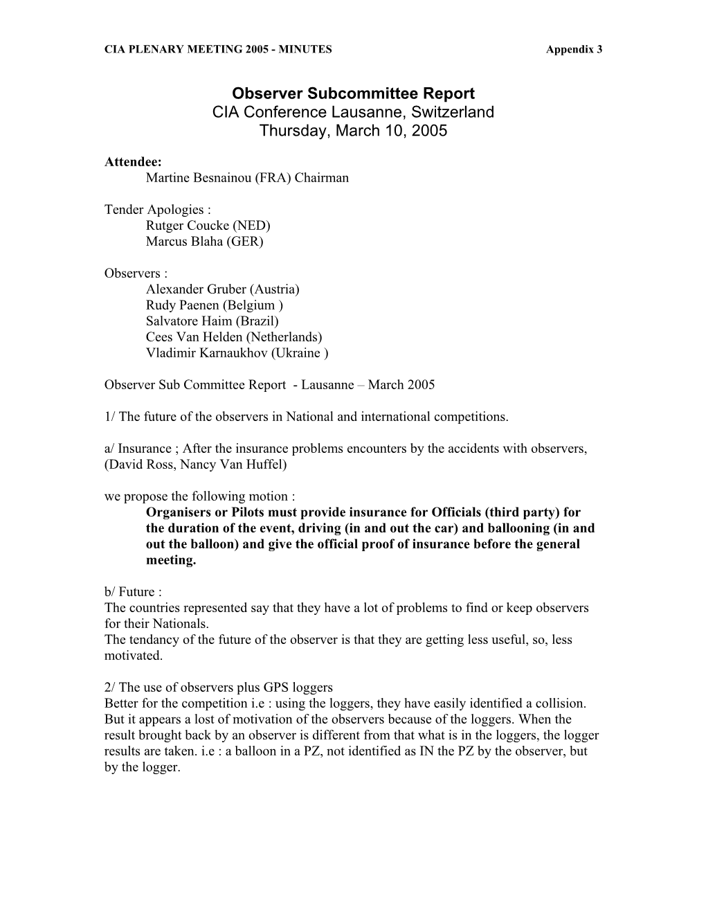 CIA PLENARY MEETING 2005 - MINUTES Appendix 3