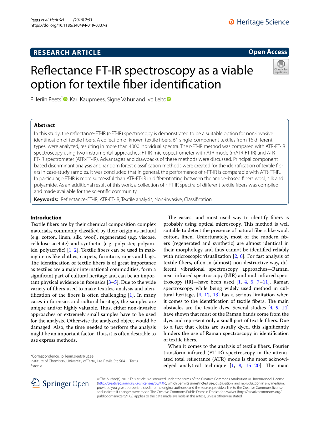 Reflectance FT-IR Spectroscopy As a Viable Option for Textile Fiber