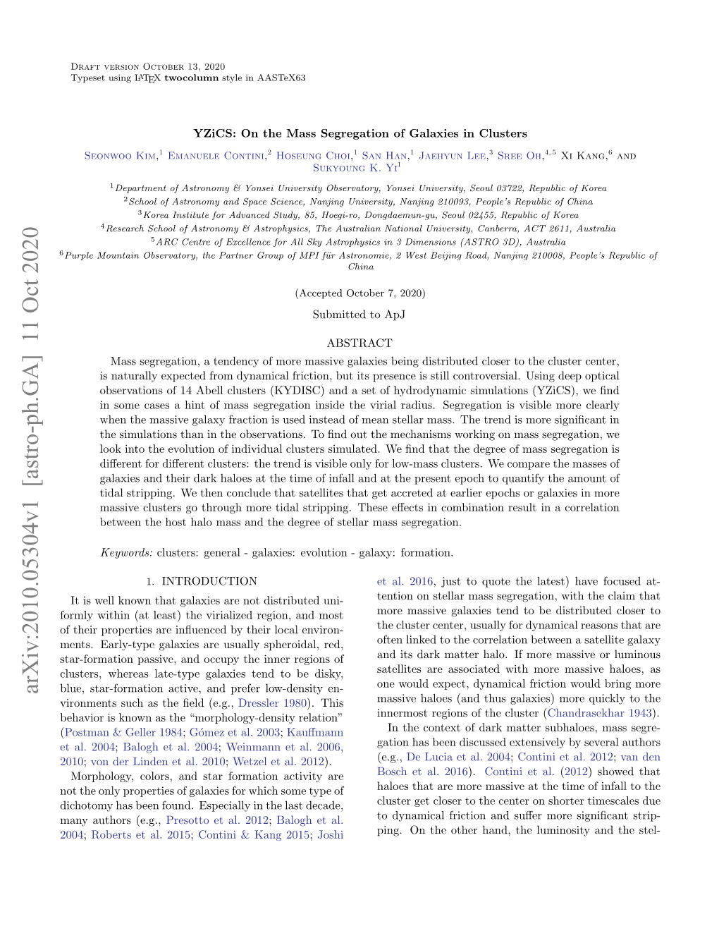 Arxiv:2010.05304V1 [Astro-Ph.GA] 11 Oct 2020 Blue, Star-Formation Active, and Prefer Low-Density En- Vironments Such As the ﬁeld (E.G., Dressler 1980)