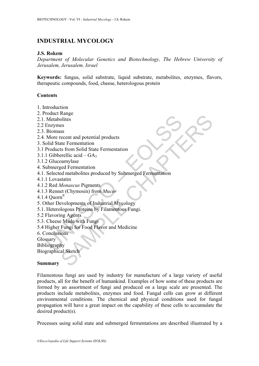 Industrial Mycology - J.S