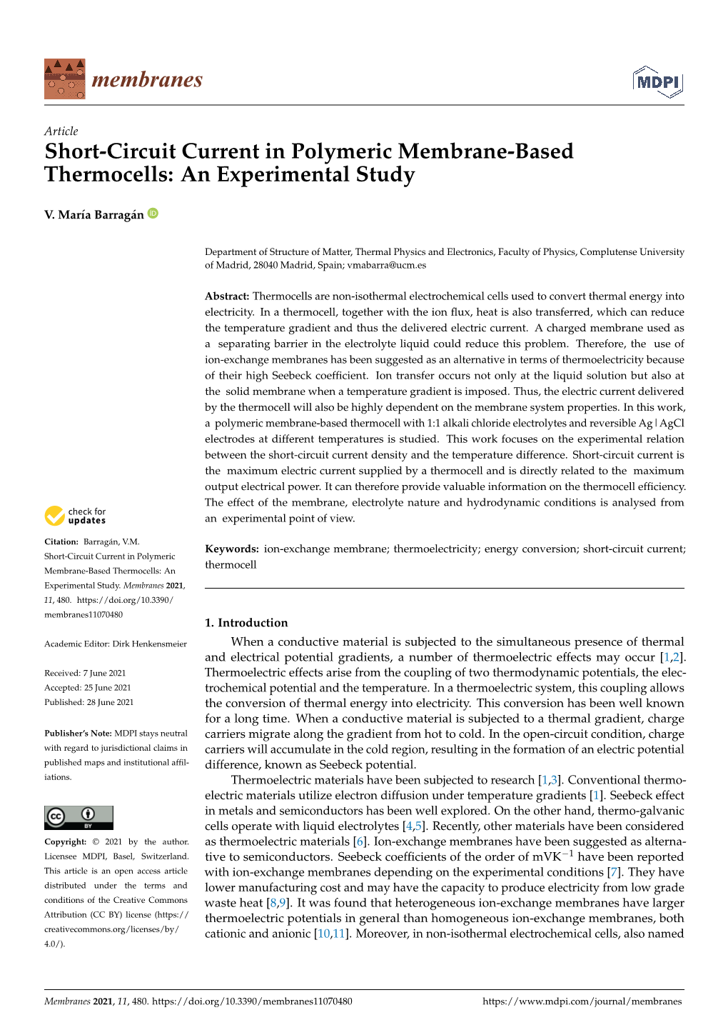 Short-Circuit Current in Polymeric Membrane-Based Thermocells: an Experimental Study