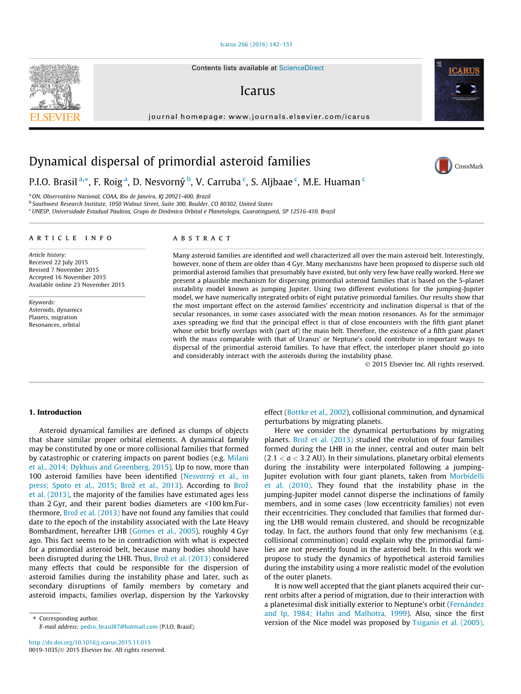 Dynamical Dispersal of Primordial Asteroid Families ⇑ P.I.O