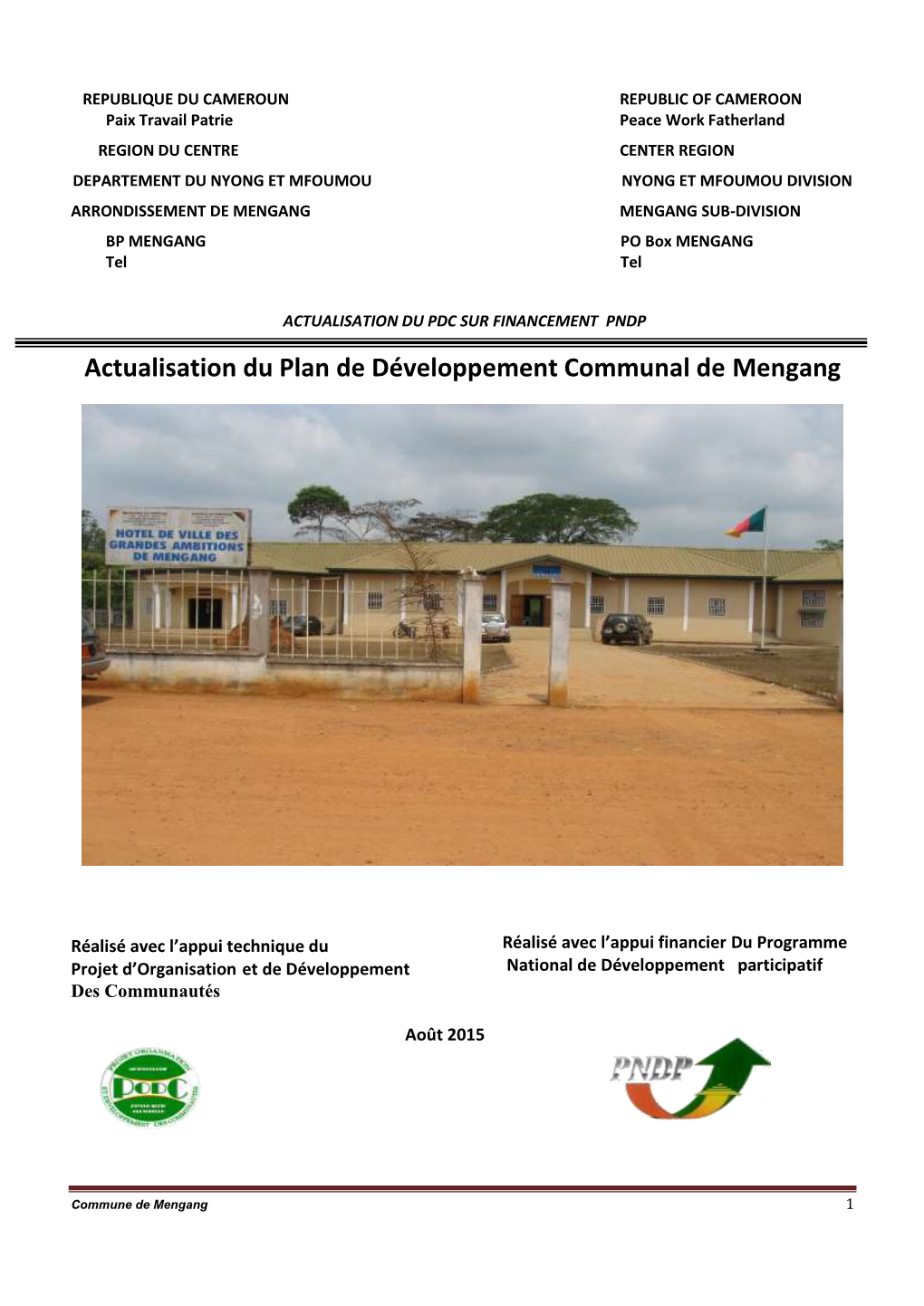 Actualisation Du Plan De Développement Communal De Mengang