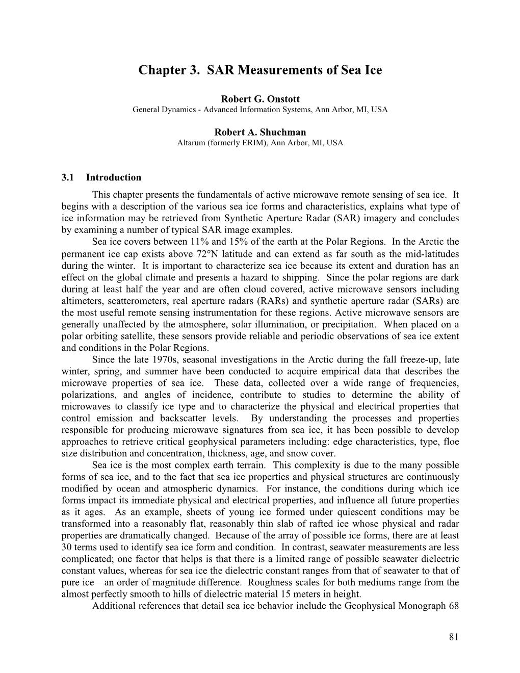 Chapter 3. SAR Measurements of Sea Ice