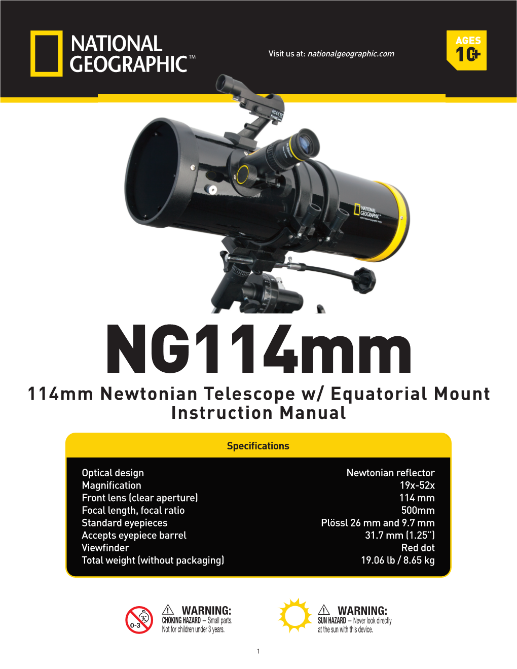 114Mm Newtonian Telescope W/ Equatorial Mount Instruction Manual