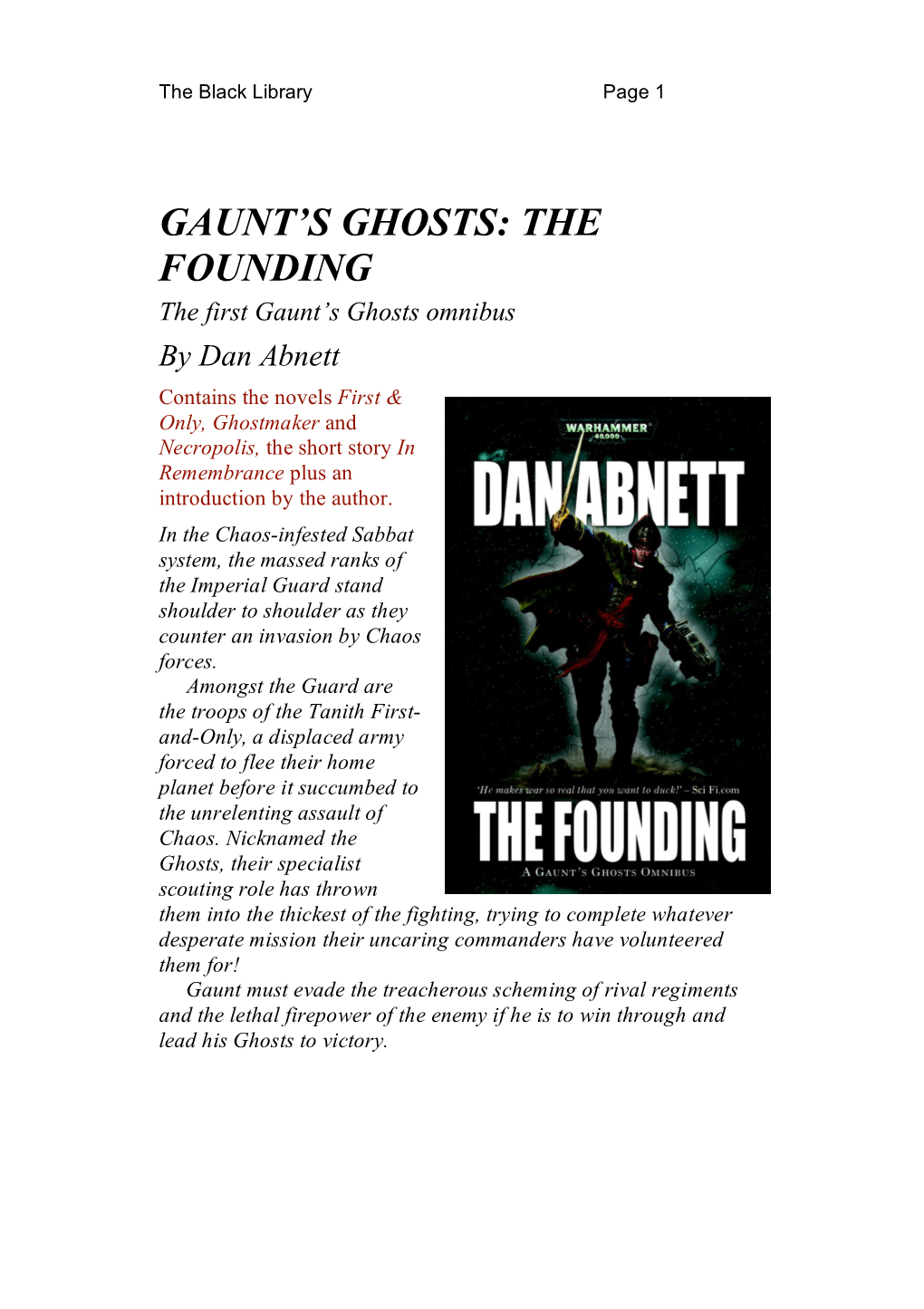 Gaunt's Ghosts: the Founding