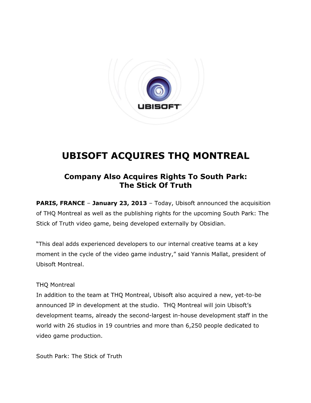 Ubisoft Acquires Thq Montreal
