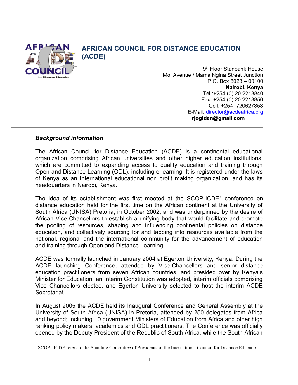 African Council for Distance Education (Acde)