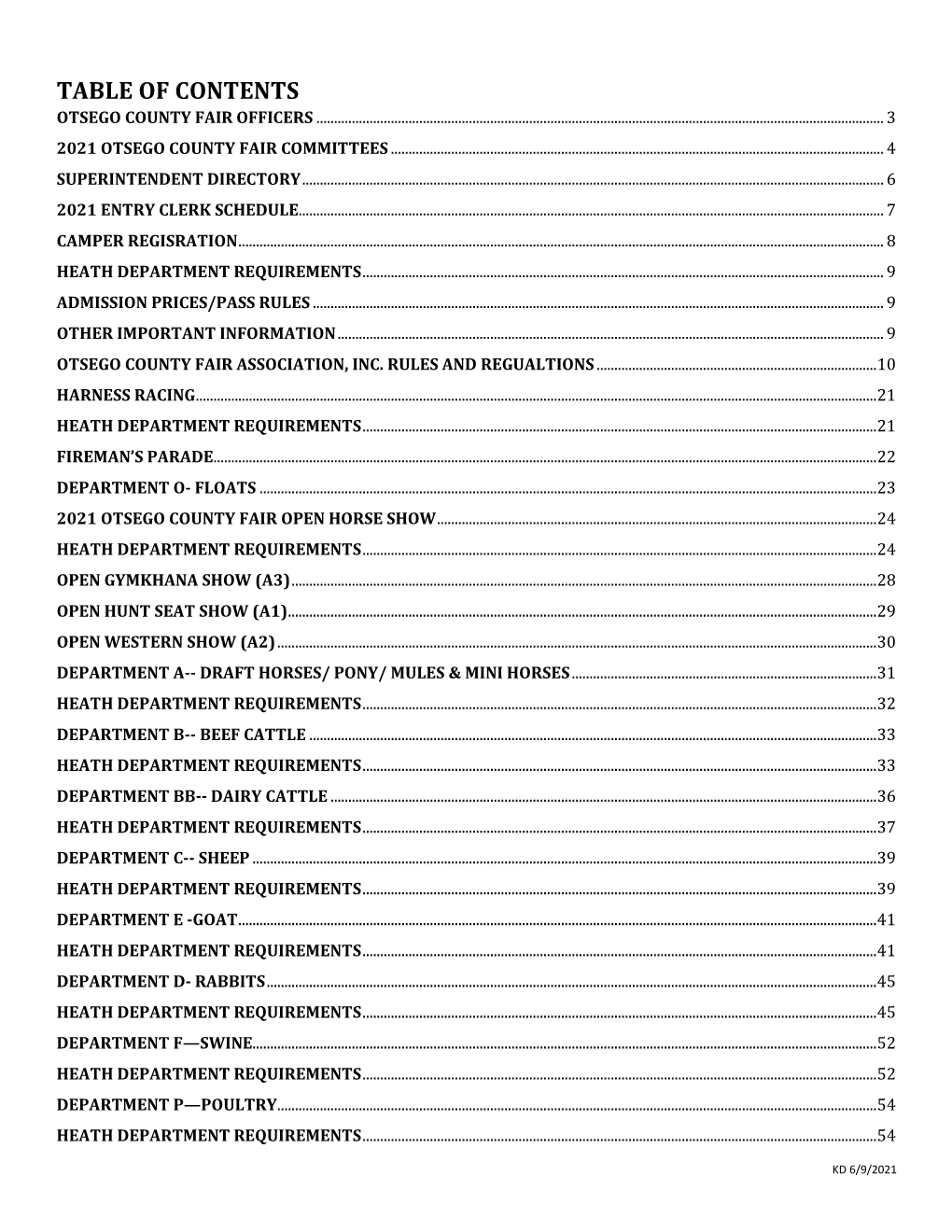 Table of Contents Otsego County Fair Officers