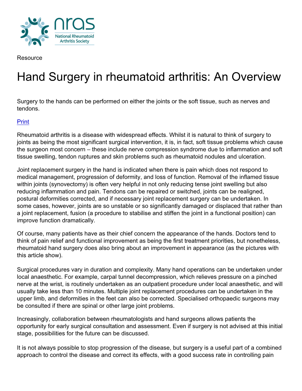 Hand Surgery in Rheumatoid Arthritis: an Overview