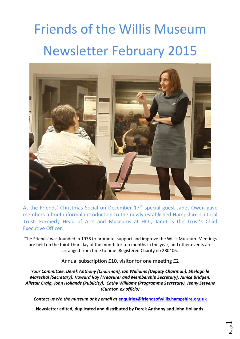 Friends of the Willis Museum Newsletter February 2015