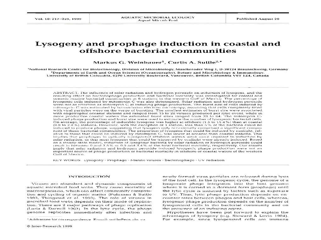 Lysogeny and Prophage Induction in Coastal and Offshore Bacterial Communities