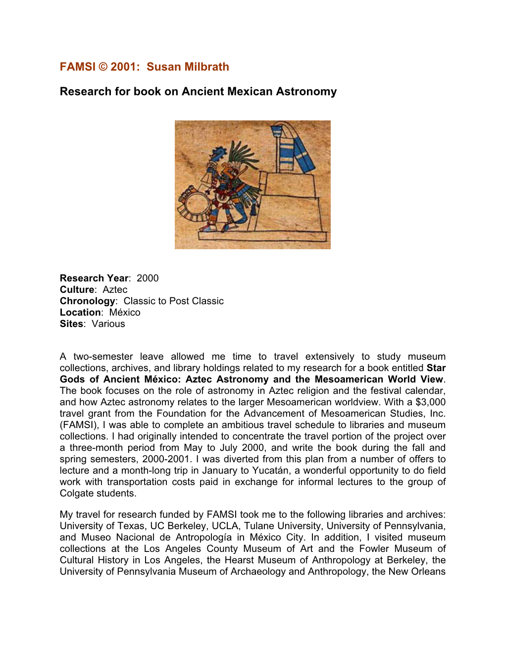 Research for Book on Ancient Mexican Astronomy