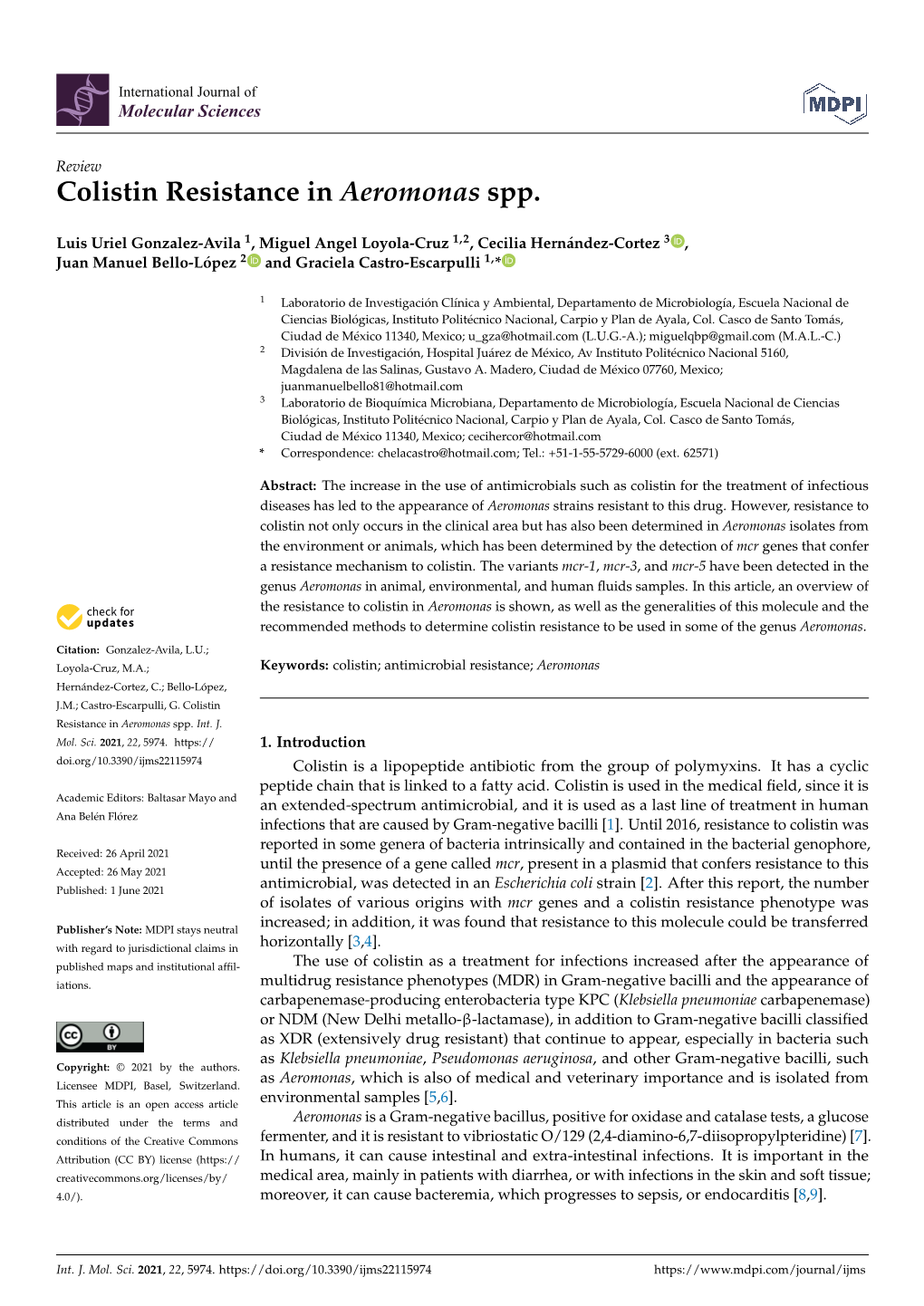 Colistin Resistance in Aeromonas Spp