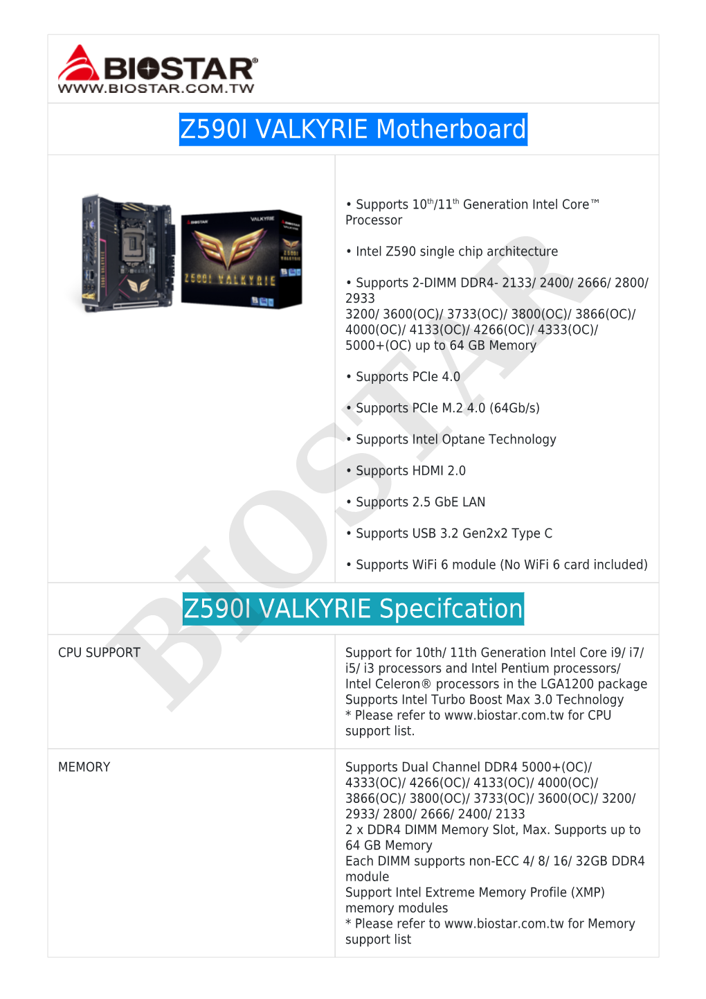 Z590I VALKYRIE Motherboard