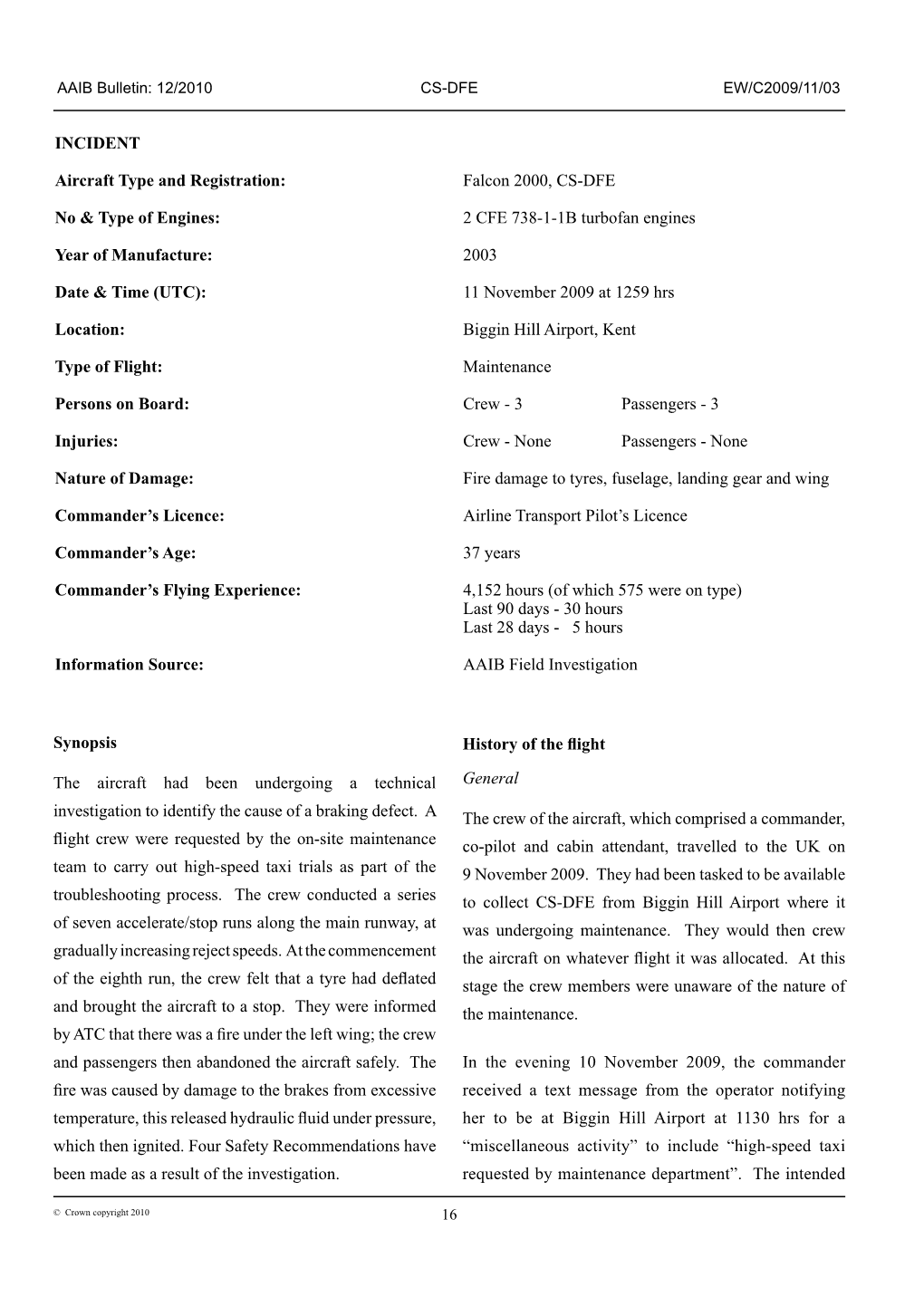 INCIDENT Aircraft Type and Registration: Falcon 2000, CS-DFE No & Type of Engines: 2 CFE 738-1-1B Turbofan Engines Year Of