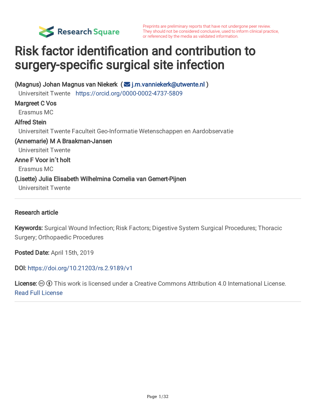 Risk Factor Identification and Contribution To