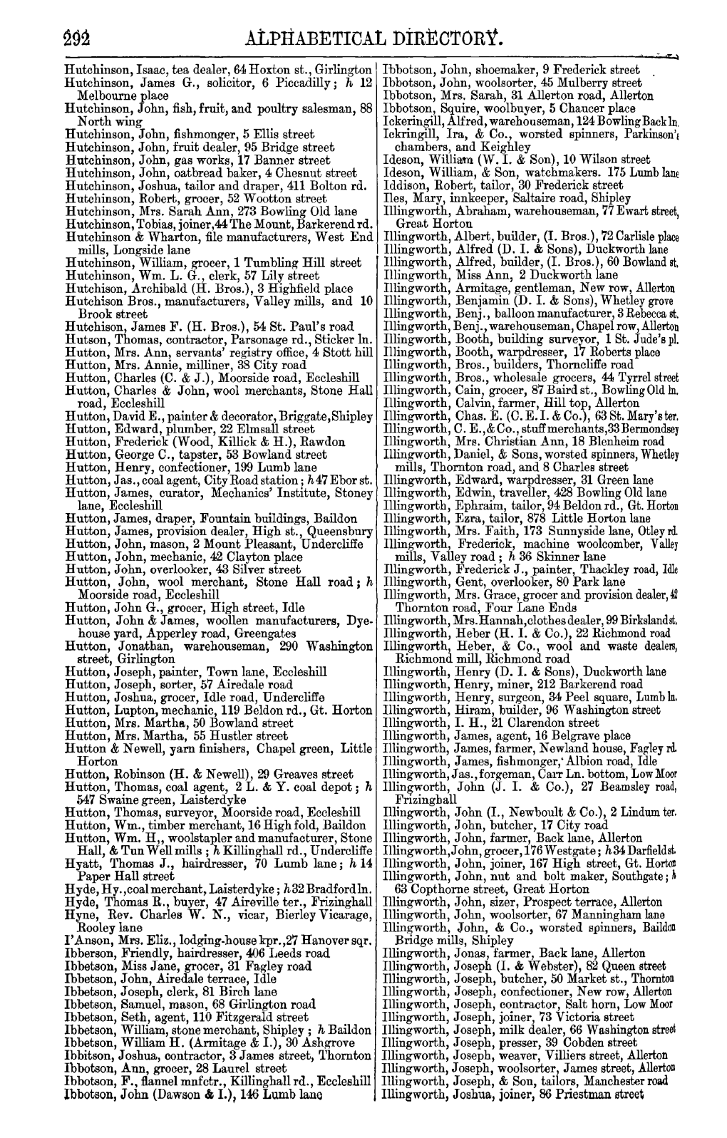 Atprabeticat Directory. - - Hutchinson, Isaac, Tea Dealer, 64 Hoxton St., Girlington Ibbotson, John, Shoemaker, 9 Frederick Street