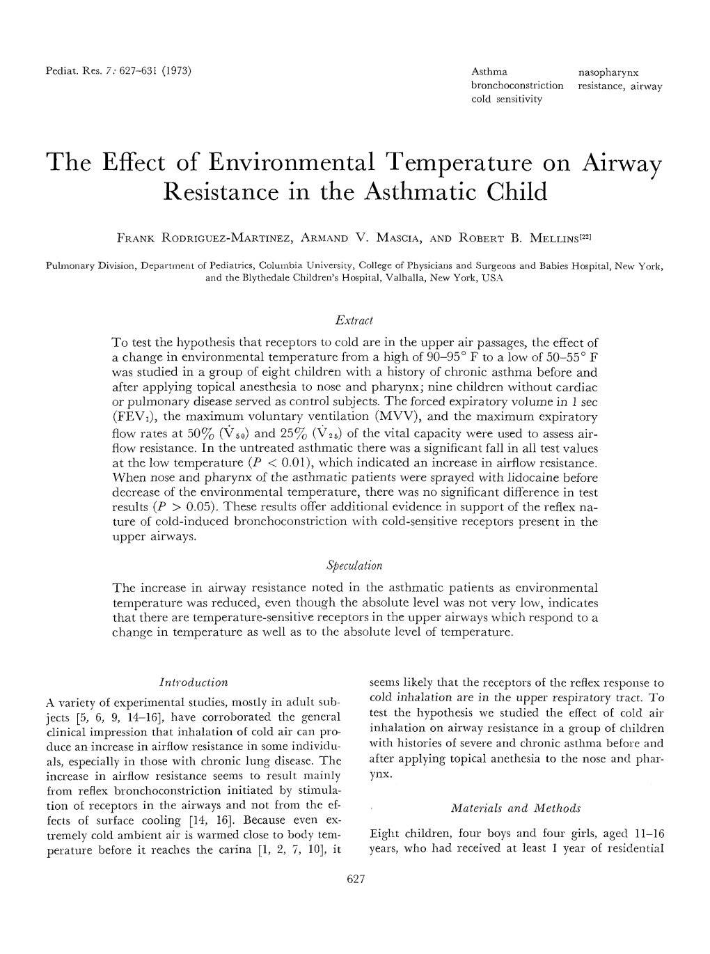 The Effect of Environmental Temperature on Airway Resistance in the Asthmatic Child