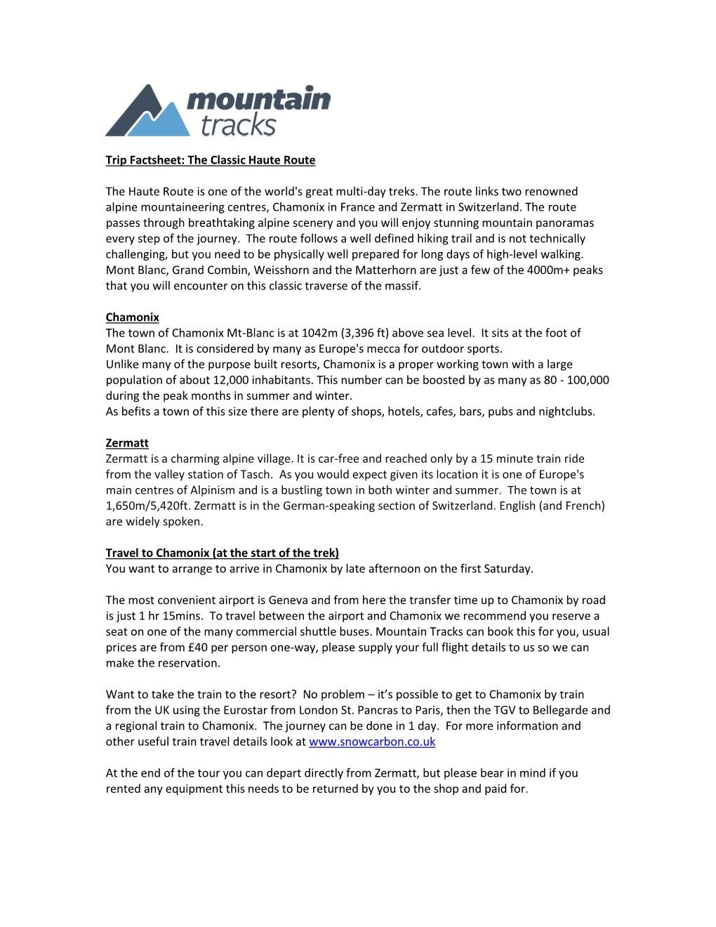 Trip Factsheet: the Classic Haute Route