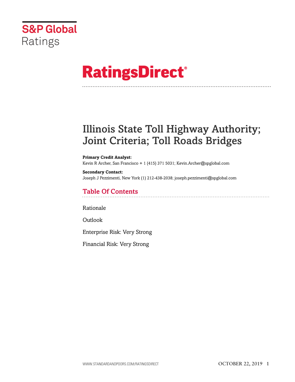 Illinois State Toll Highway Authority; Joint Criteria; Toll Roads Bridges