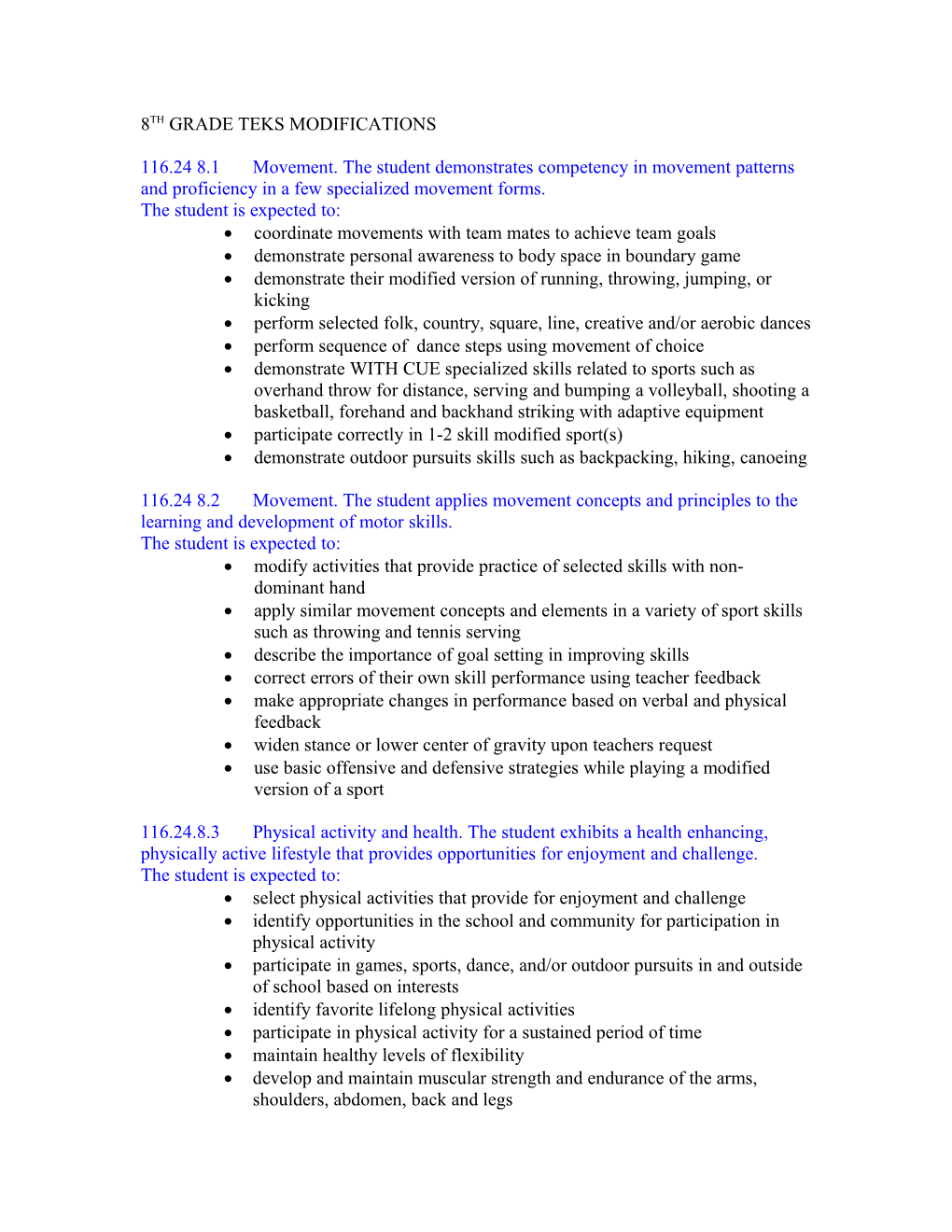 8Th Grade Teks Modifications