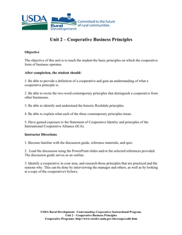 Unit 2 – Cooperative Business Principles