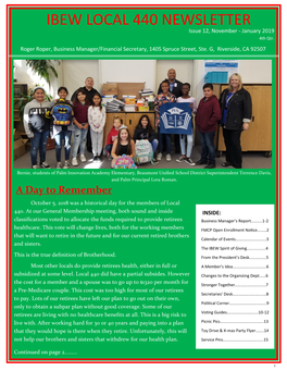IBEW LOCAL 440 NEWSLETTER Issue 12, November - January 2019 4Th Qtr