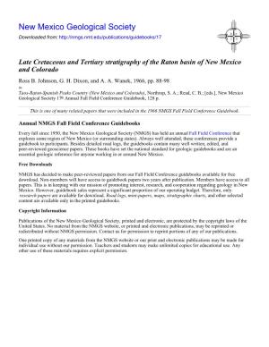 Late Cretaceous and Tertiary Stratigraphy of the Raton Basin of New Mexico and Colorado Ross B
