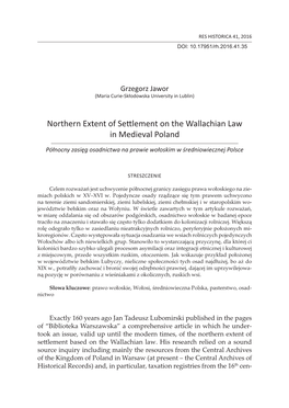 Northern Extent of Settlement on the Wallachian Law in Medieval Poland