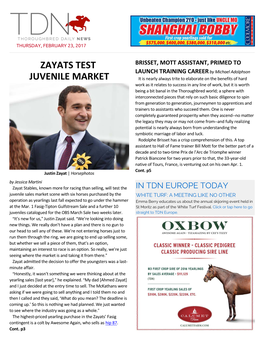 ZAYATS TEST JUVENILE MARKET in the Fortnight Between Feb