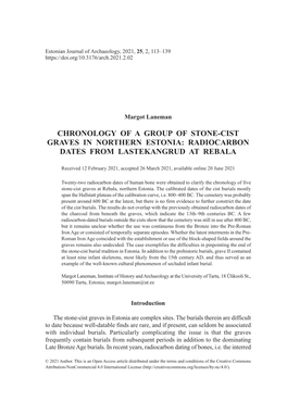 Chronology of a Group of Stone-Cist Graves in Northern Estonia: Radiocarbon Dates from Lastekangrud at Rebala