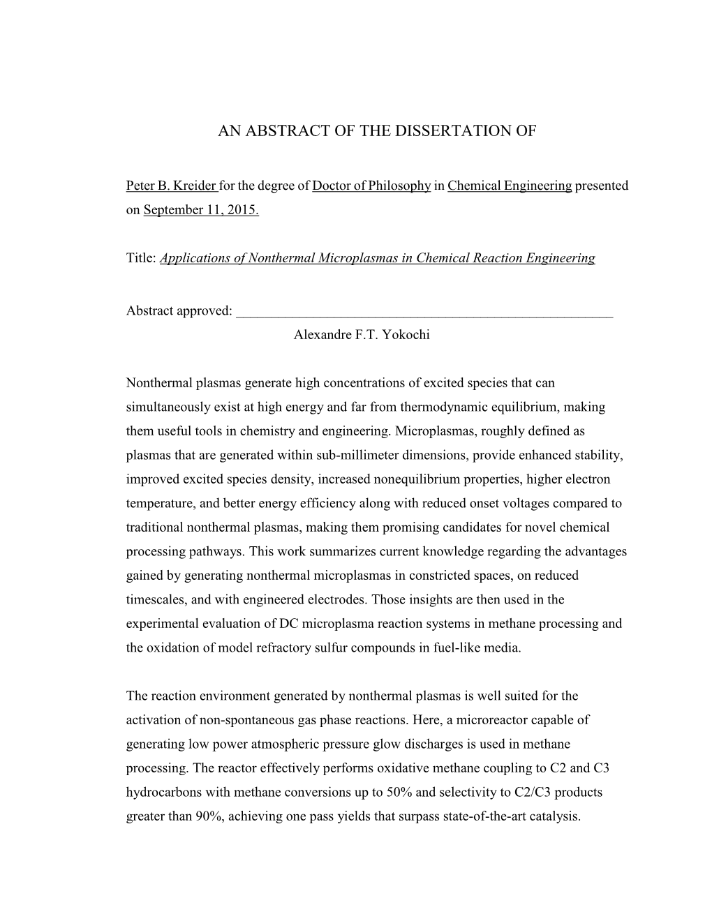 Applications of Nonthermal Microplasmas in Chemical Reaction Engineering