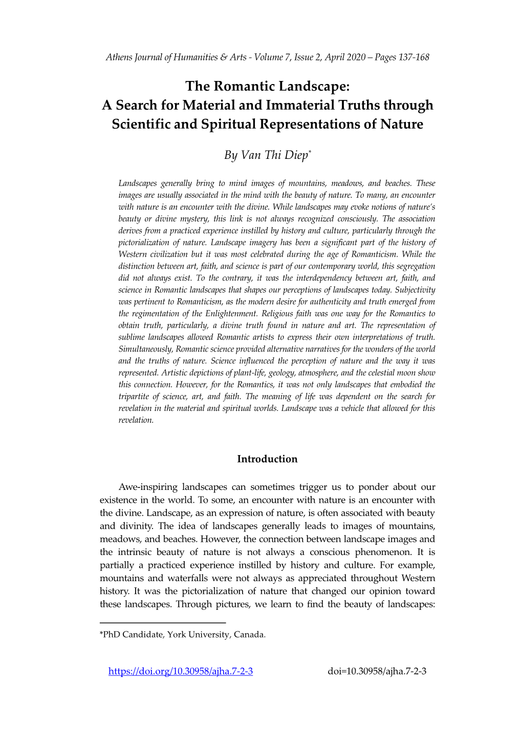 The Romantic Landscape: a Search for Material and Immaterial Truths Through Scientific and Spiritual Representations of Nature