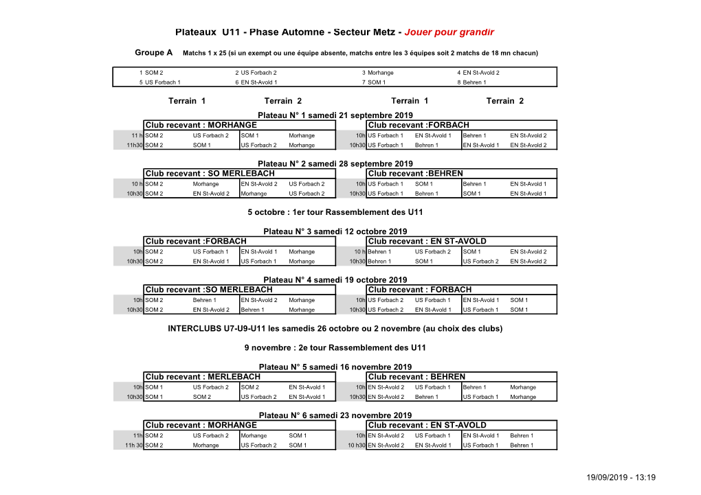 Plateaux U11 - Phase Automne - Secteur Metz - Jouer Pour Grandir