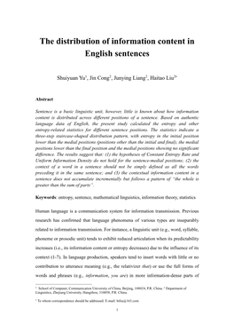 The Distribution of Information Content in English Sentences