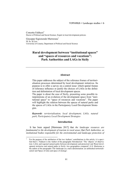 Rural Development Between “Institutional Spaces” and “Spaces of Resources and Vocations”: Park Authorities and Lags in Sicily