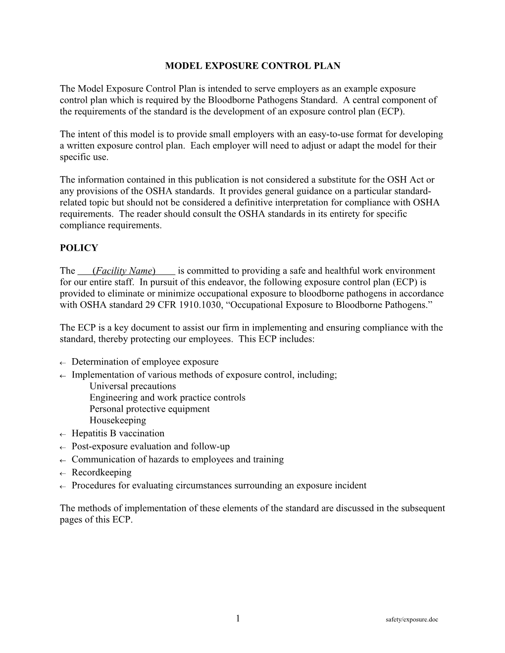 Model Exposure Control Plan s1